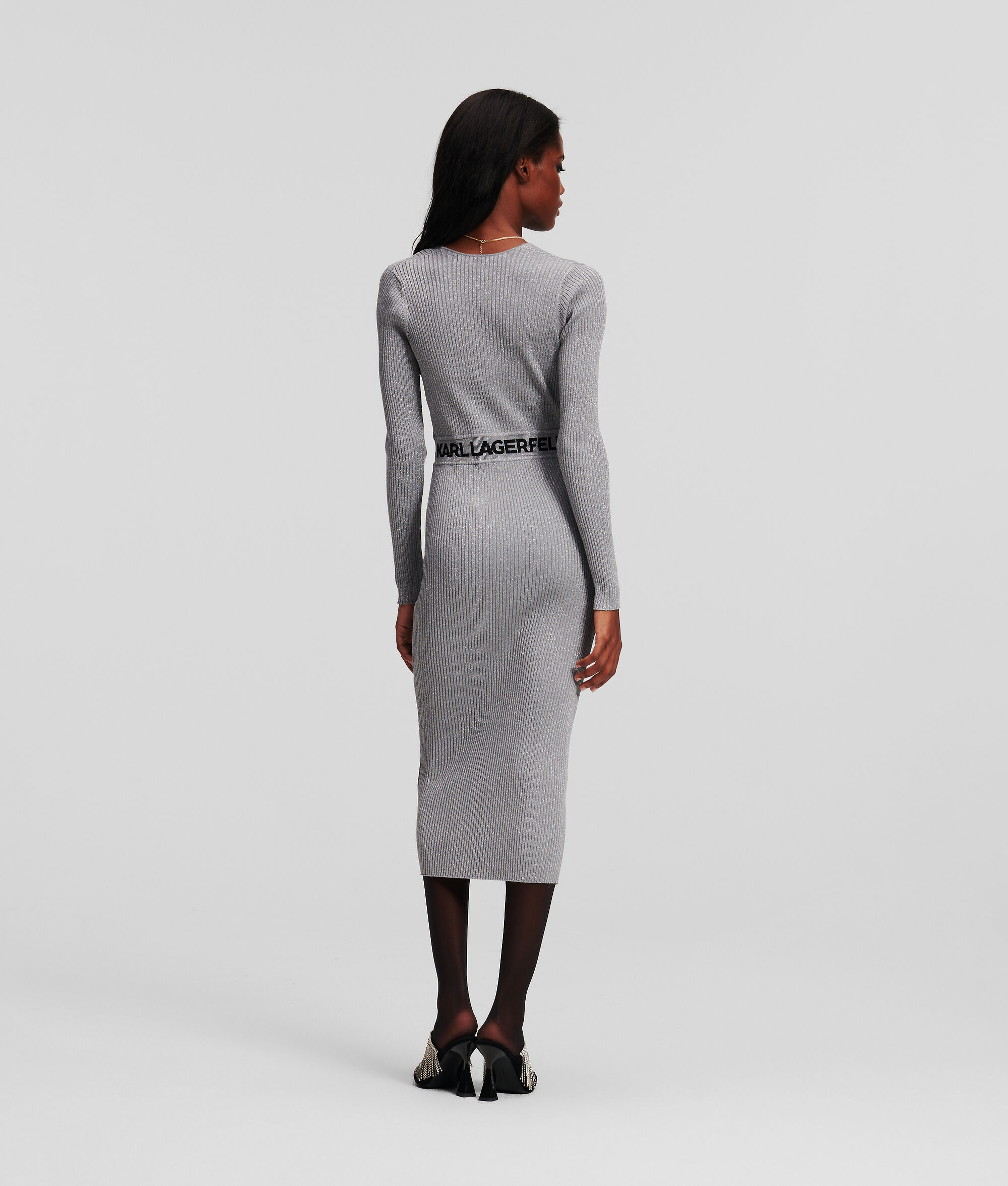 (image for) Resourceful LUREX LONG-SLEEVED KARL LOGO KNIT DRESS